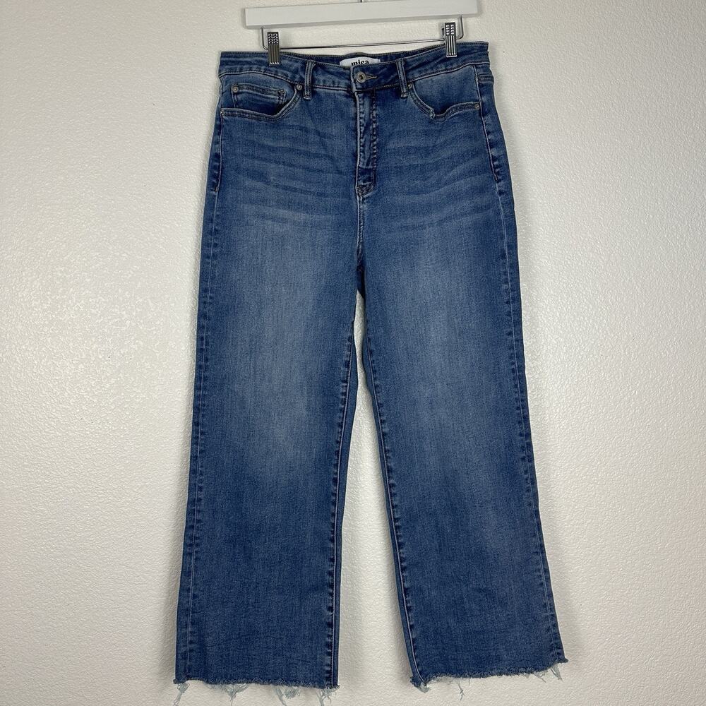 Mica LA High Denim Women Size 31 High Rise Wide Leg Jeans Crop Raw Hem